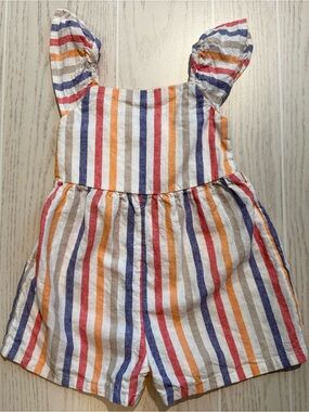 Baby Gap Romper Girls Size 4 Years Striped Linen Cotton Ruffle Summer